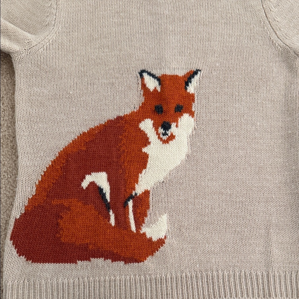 Garnet Hill Wool Blend Crewneck Sweater with Fox Intarsia- Warm Rust/Cream XS - Picture 10 of 13